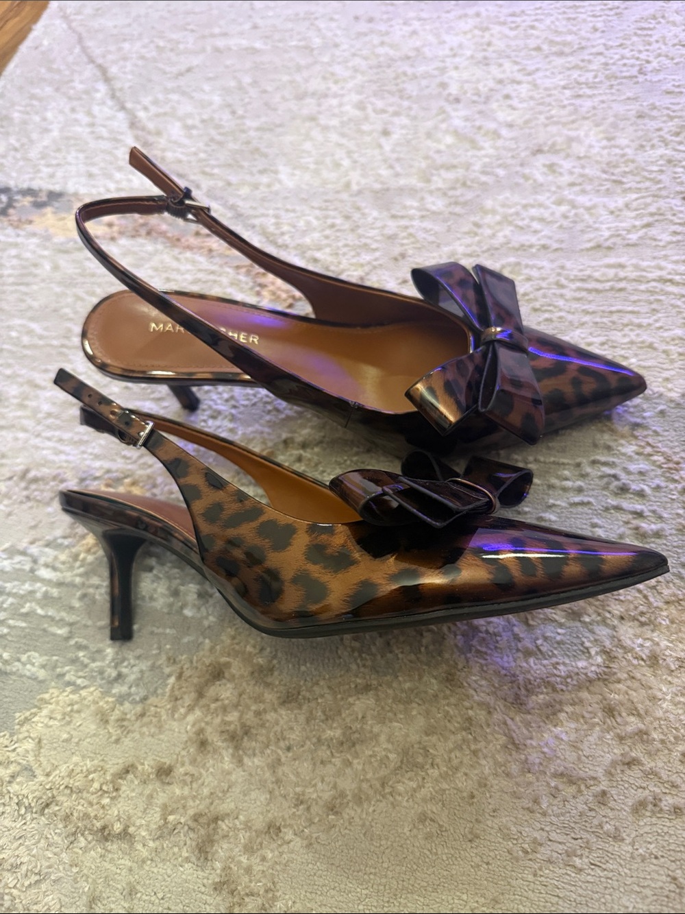 Marc Fisher Leopard Patent Slingback Heels with Bow Accent